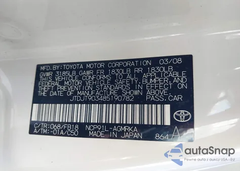 2008 Toyota Yaris from USA, damaged, VIN JTDJT903485190782